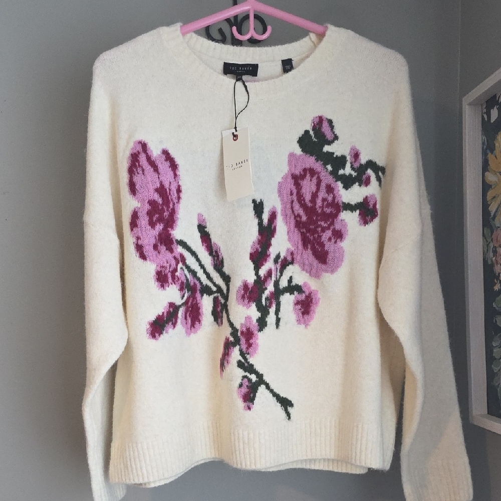 Ted Baker London Cream and Pink Floral Sweater Size XL NWT